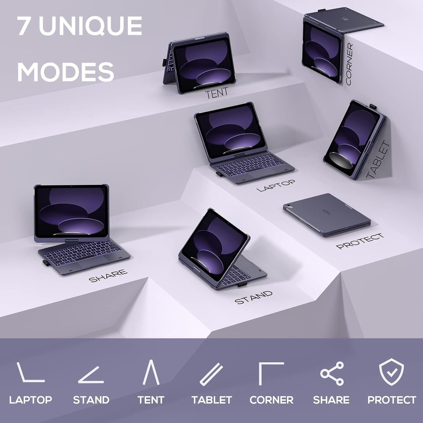 typecase Touch iPad 10th Generation Case with Keyboard (10.9", 2022) and iPad A16 (11th Gen, 2025) – 360° Rotatable, 11-Color Backlit, Multi-Touch Trackpad, Thin & Light (Midnight Amethyst)