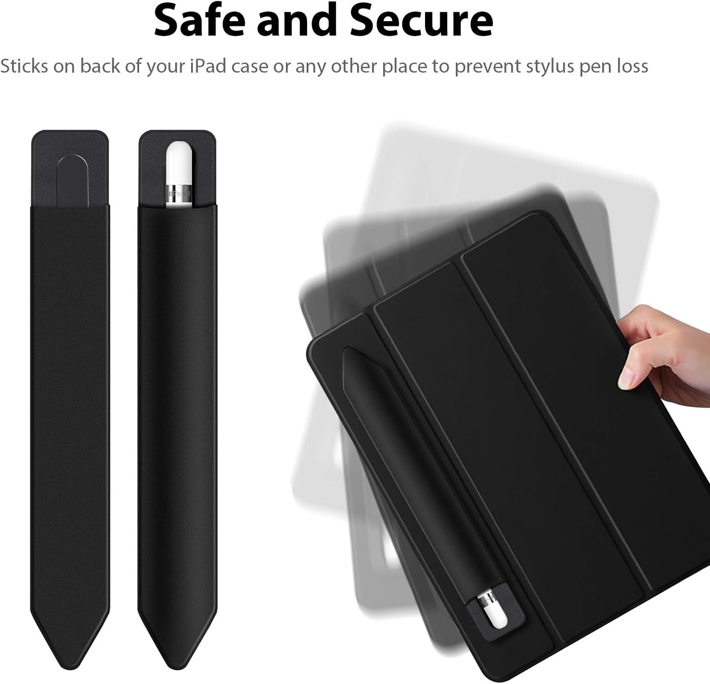 Doormoon Pencil Holder for iPad 2018 (6th Gen)/ iPad Air 9.7 / Pro 10.5" 12.9", Detachable Elastic Apple Pencil 2nd Gen Leather Sleeve Pocket Pouch (Black x 2)