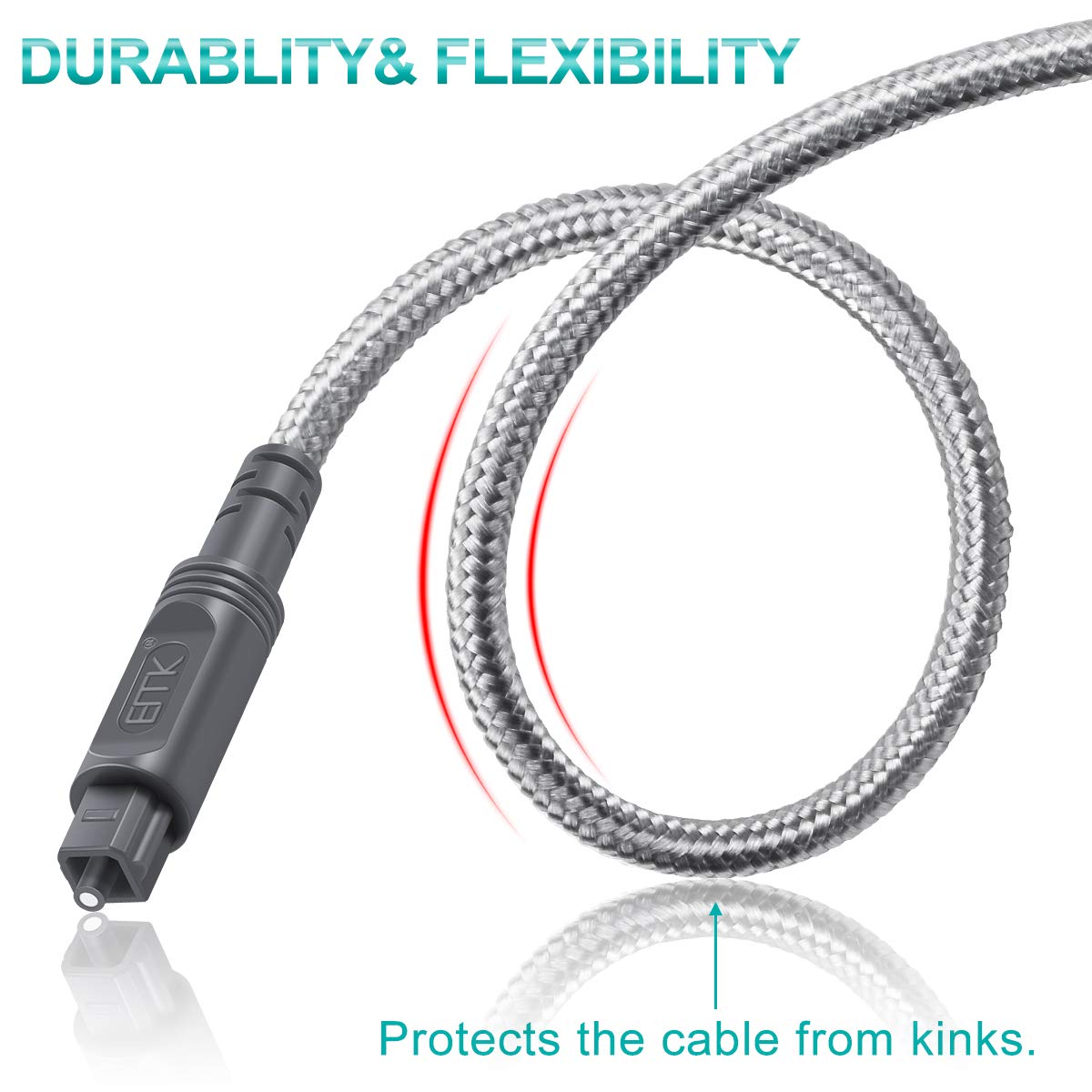 EMK Digital Optical Audio Cable Toslink Cable - [Cotton Braided Jacket,Durable and Flexible] Fiber Optic Cord for Home Theater, Sound bar, TV, PS4, Xbox & More (16.5Feet/5M)