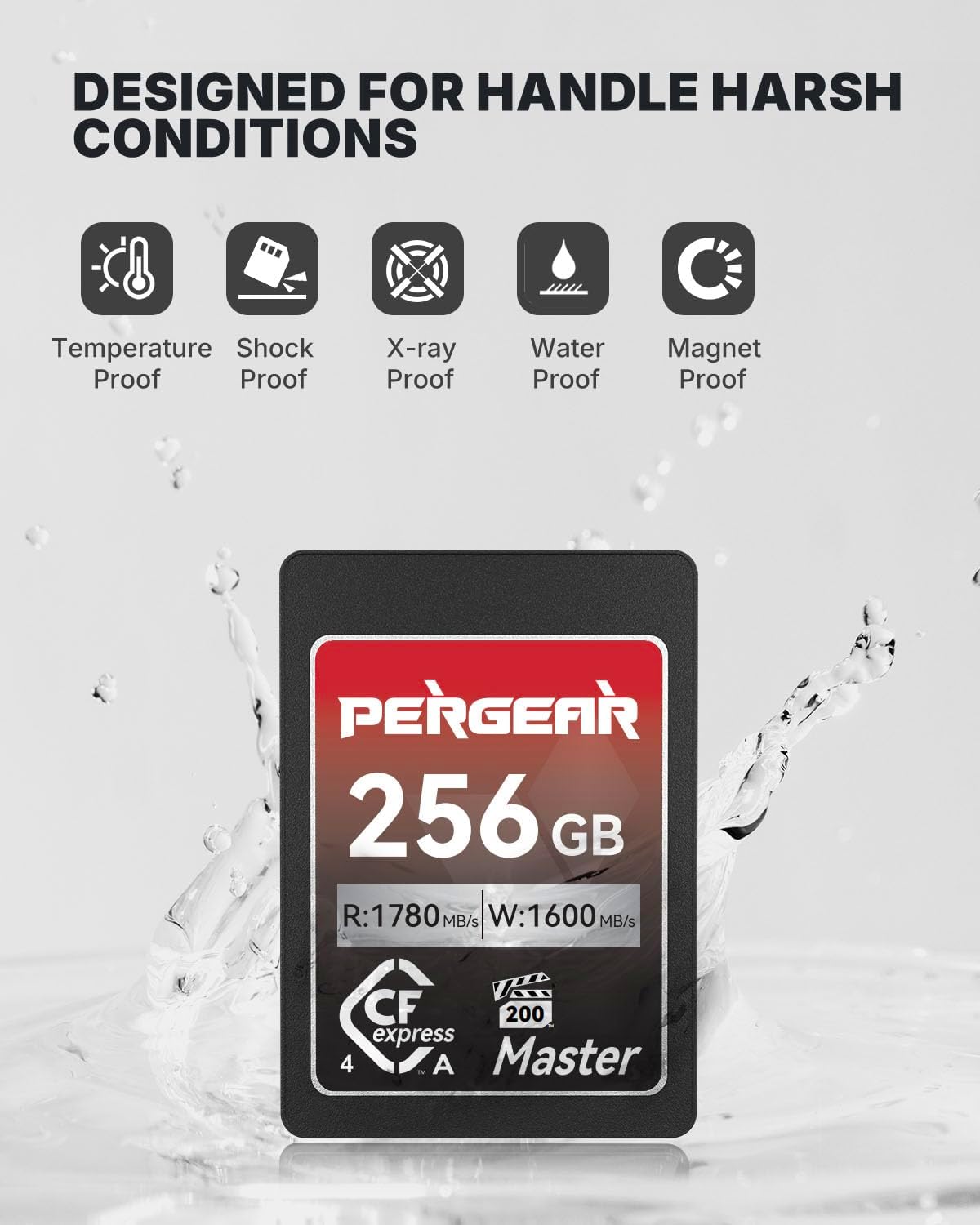 Pergear 256GB CFexpress 4.0 Type A Memory Card,up to 1780MB/S Read Speeds,USB4.0(PCIe 4.0),for Raw,8K 30P Recording,Compatible for Sony Camera,ILME-FX3,ILME-FX6,ILME-FX30 (Black Silver Master Series)