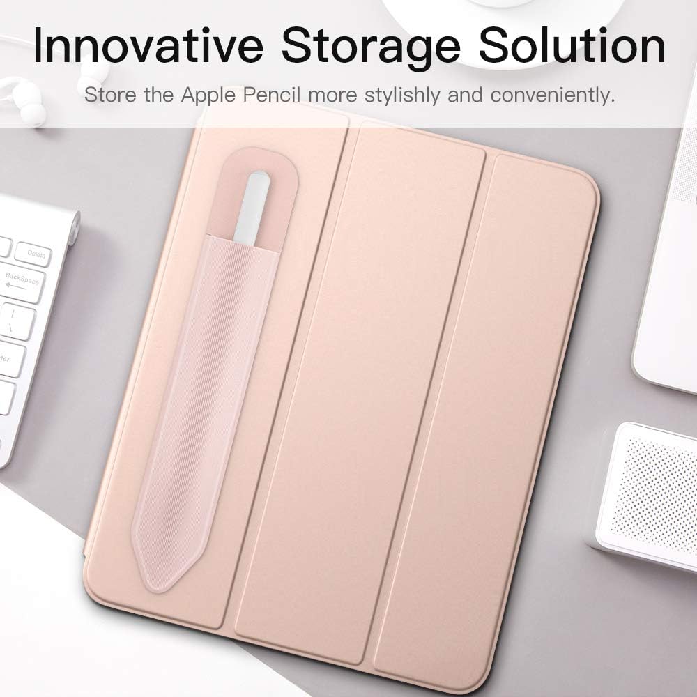 MoKo Pencil Holder Sticker Fit Apple Pencil Pro, Apple Pencil (USB-C), Apple Pencil 1st/2nd Generation, Elastic Pencil Pocket Pouch Adhesive Sleeve Attached to iPad Case for Stylus Pens,Rose Gold