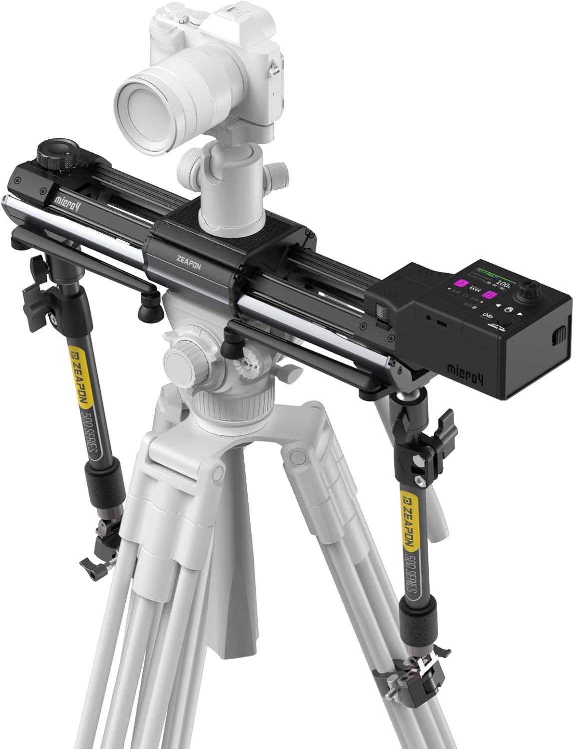 Zeapon Micro4 E500 Double Distance Motorized Camera Slider, High-Speed Low Noise Motor 10-26Lbs Payload, 27''/59cm Compact Slider with Carrying case, LCD Screen, App Control, Smooth Damping Design