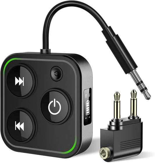 2025 Pro Bluetooth 5.4 Transmitter Receiver, 2-in-1 Wireless Audio Adapter for Airplane/TV/PC/Gym - Dual Link Headphone, Low Latency, Battery Display, Built-in Mic, 30H Playtime, Aviation Metal Frame
