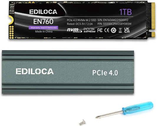 1TB M2 NVME SSD with Heatsink - PCIe Gen4.0 NVMe M.2 2280 3D NAND TLC, 5000MB/s Read, Internal Solid State Drive for PS5/PC, Dynamic SLC Cache, PS5 Storage Expansion, 5-Year Warranty(EN760)