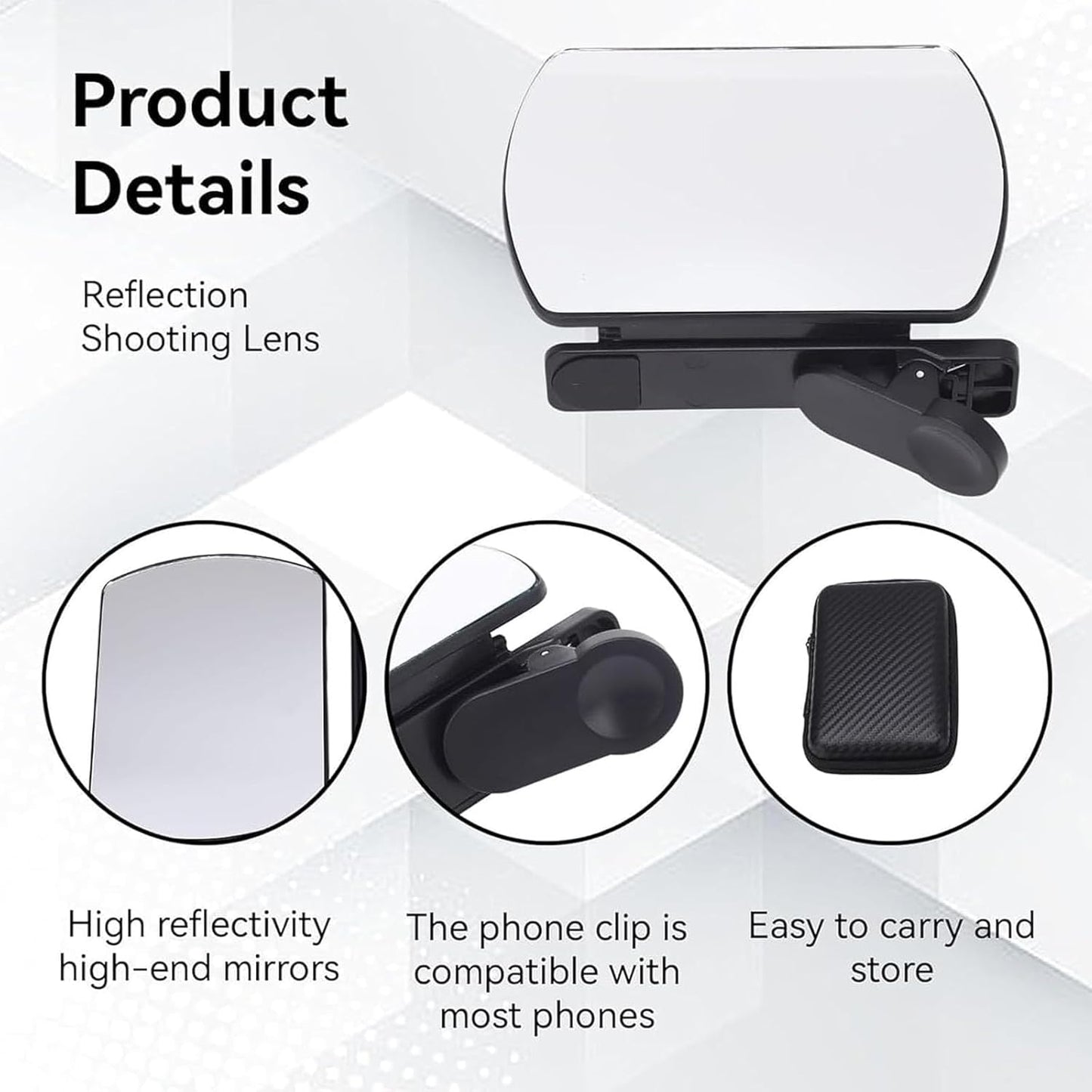 Mirror Effect Lens - Capture Stunning Reflections Instantly, Smartphone Camera Mirror Reflection Clip Kit, Adjustable Angle Mobile Phone Camera Mirror Clip for Outdoor Travel Photography (Black)