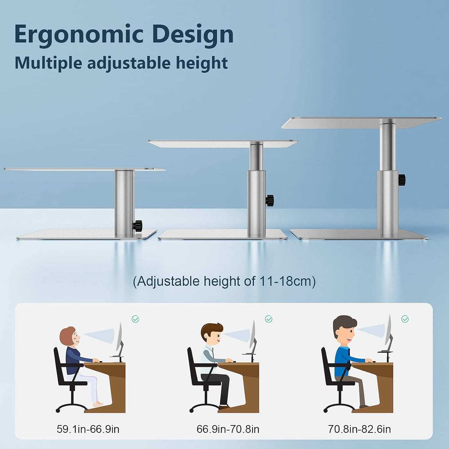 Nillkin Monitor Stand for Desk, Adjustable Height Computer Monitor Stand, Ergonomic Aluminum Computer Stand for Desktop Monitor, iMac,MacBook, Dell, HP, Lenovo and other Screen Display, Silver