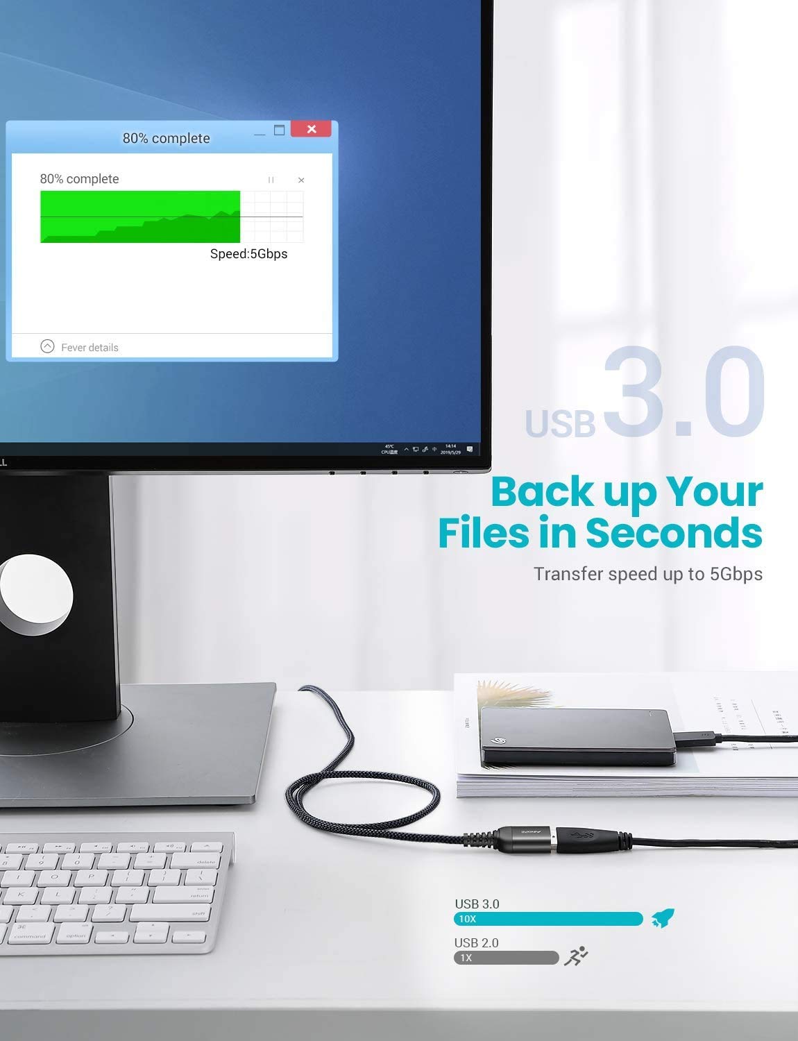AINOPE 2 Pack USB Extensions Cable High Speed USB 3.0 Extension Cord Type A Male to Female Sturdy Braided Material Fast Data Transfer Compatible with USB Keyboard,Mouse,Flash Drive,Black,3.3FT+3.3FT