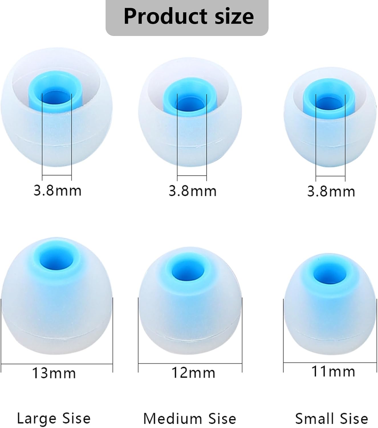 Silicone Replacement Earbud Tips Earbud Covers Ear Tips Fit for in-Ear Headphones (Inner Hole 3.8mm -5.1mm) Earbud Replacement Tips 9 Pairs