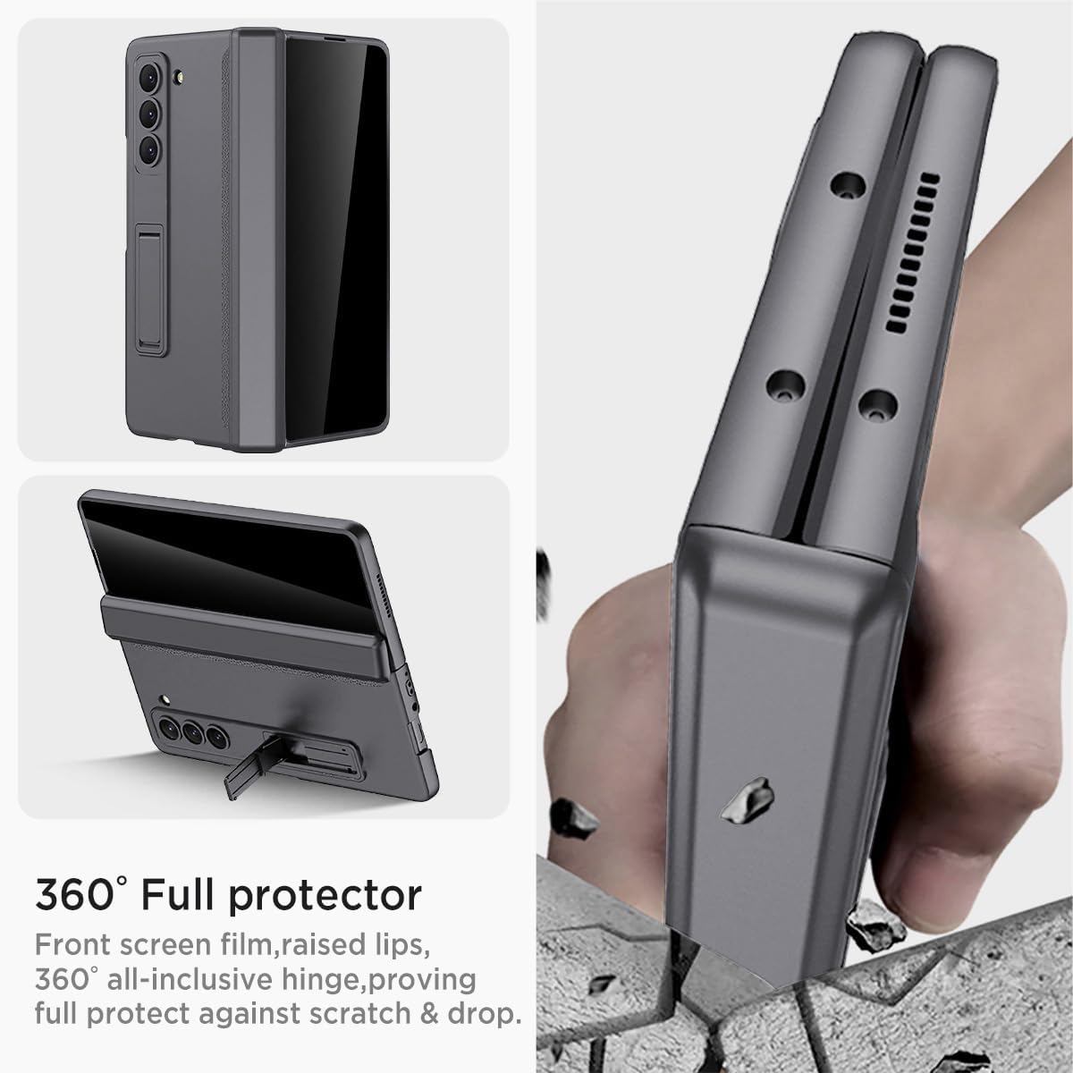 Miimall for Galaxy Z Fold 6 Case with Privacy Screen Protector, Built-in Adjustable Kickstand & Magnetic Hinge & Upgraded Camera Protection All-Inclusive Protective Cases for Galaxy Z Fold 6 5G Grey