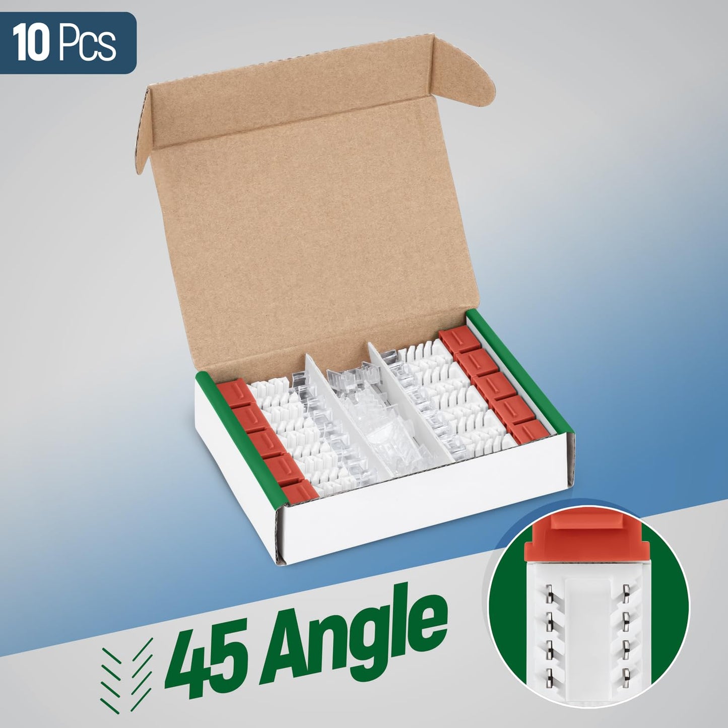 Everest 45° Angled RJ45 Cat6A Keystone Jacks 10-Pack in Orange - Slim Profile Female RJ45 Connectors - Cat 6A Keystone Jack - Compatible with 45° Angled Speed Termination Tool - 45Term (B0BL3GS7ZY)