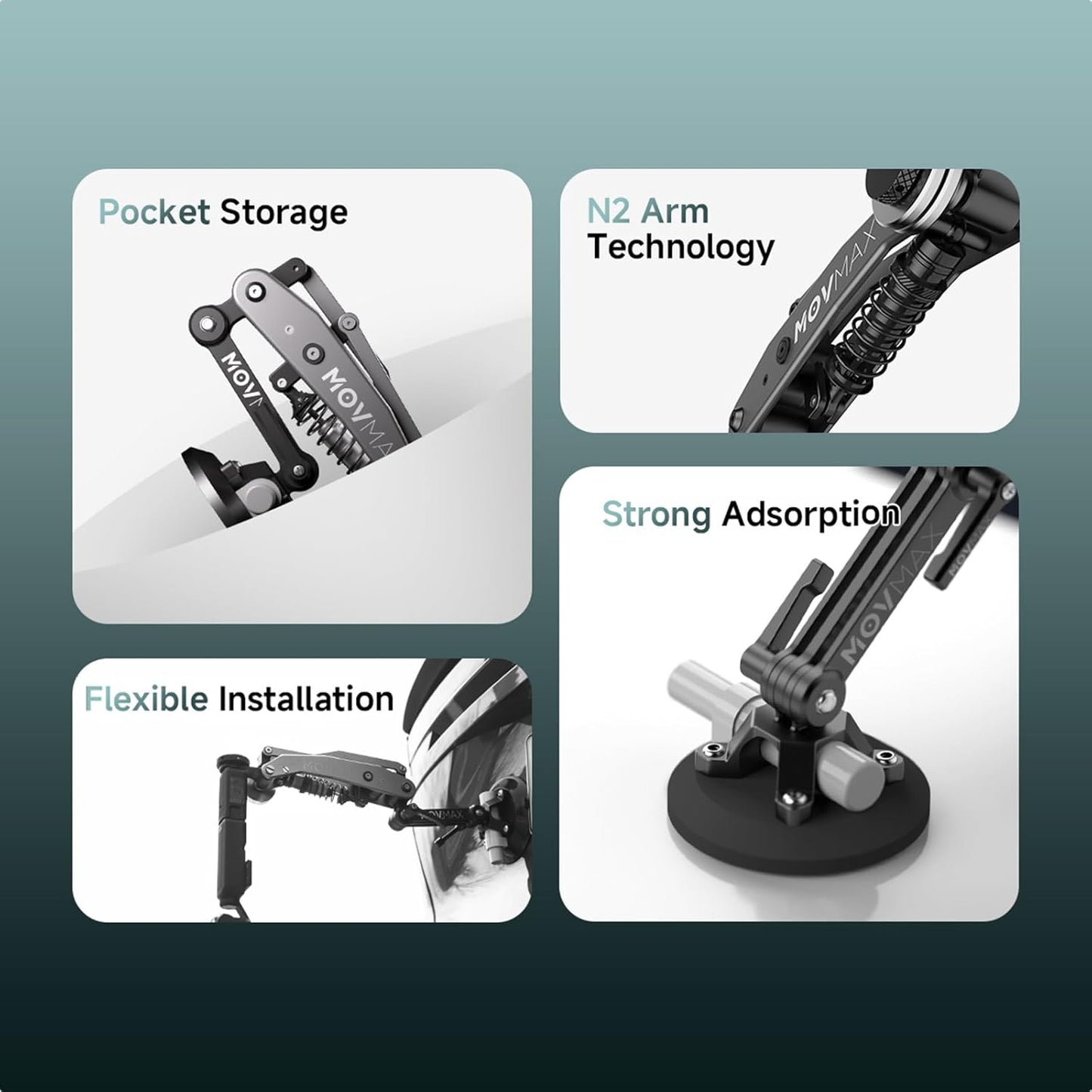 Movmax Blade Arm for DJI Pocket 3, Insta 360, and GoPro Hero 12 Cameras with N2 Arm Technology and Universal Locking Screw