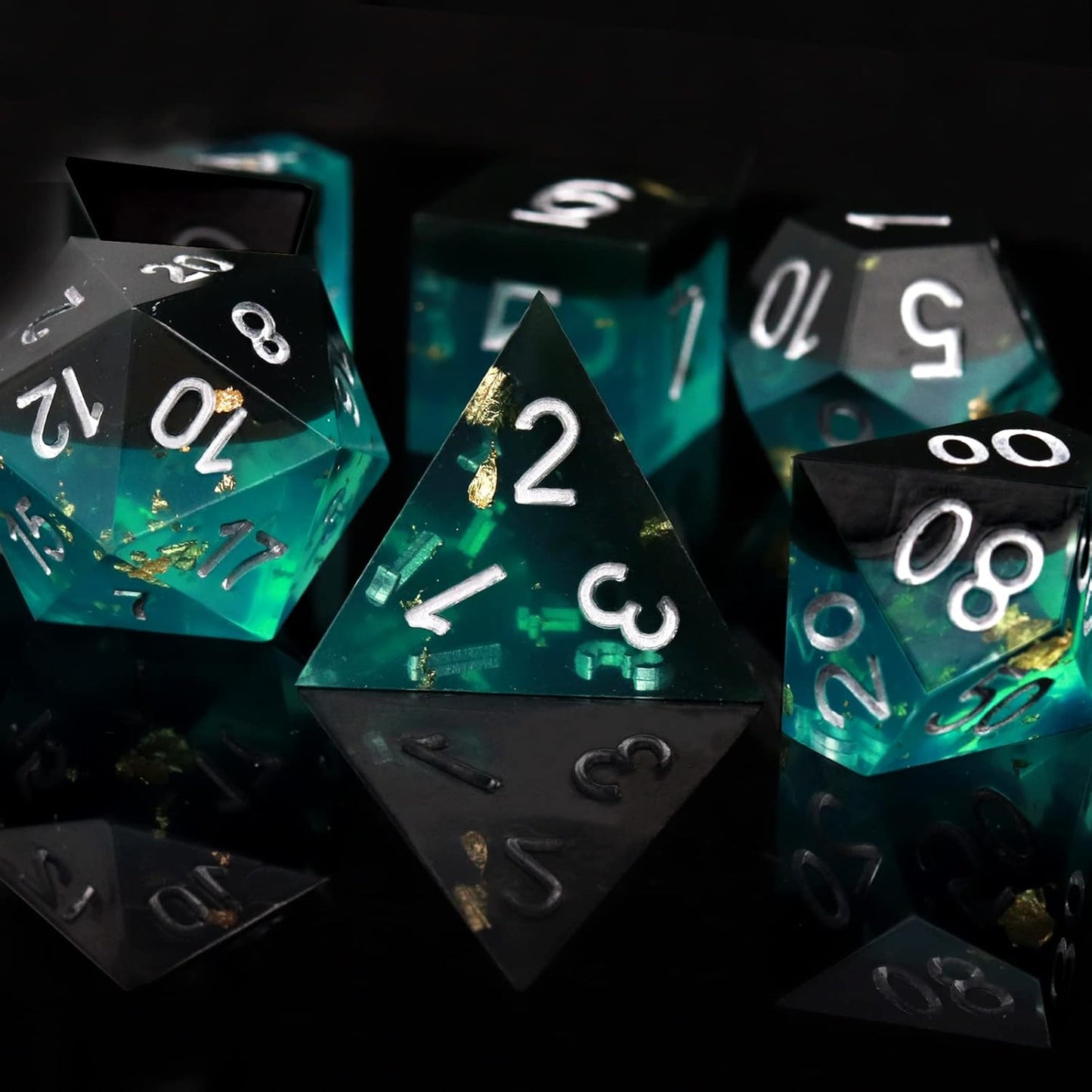 Haxtec Sharp Edge DND Dice Set Blue Black Resin Dice Gold Flakes D&D Dice for RPG Role Playing Games Compatible with Dungeons and Dragons Gift War Series