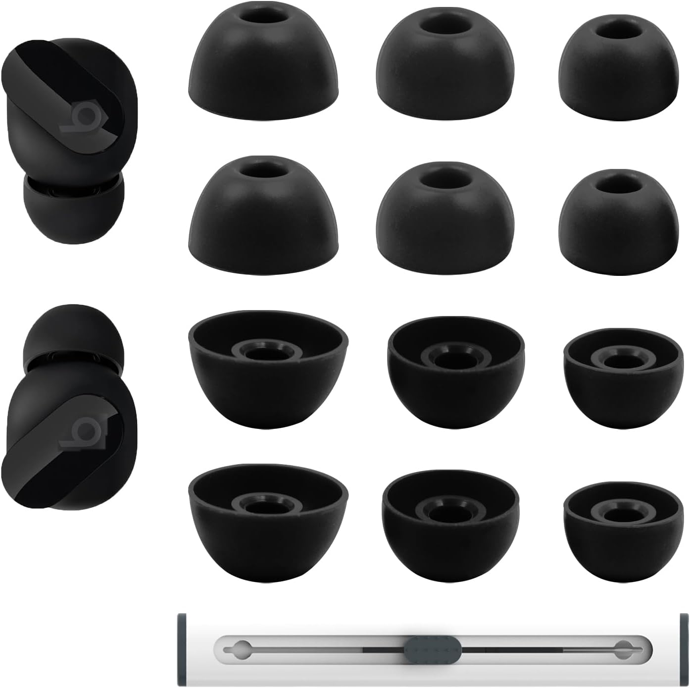 Replacement Silicone Ear Tips for Beats Fit Pro/Studio Buds/Studio Buds+ Headphone, 6 Pairs Earbuds Eartips L/M/S, Eargels Set Fit in Case, Earplug Ear Cap (Black with Pen)