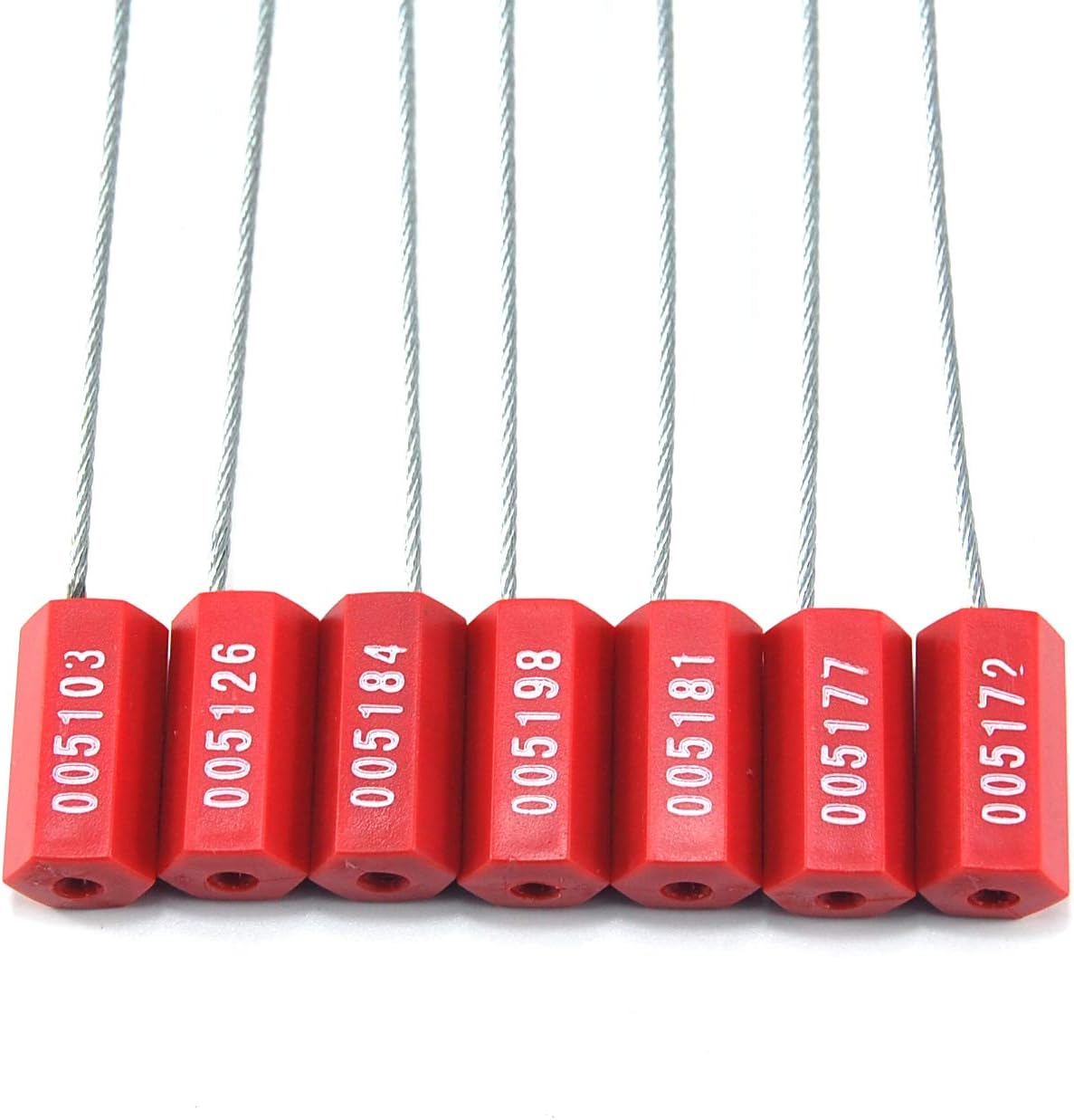 Steel Security Cable Seals Metal Numbered Security Tags Tamper Proof Pull-Tite Container Trailer Seal Ties Straps (Red, Pack of 100pcs)