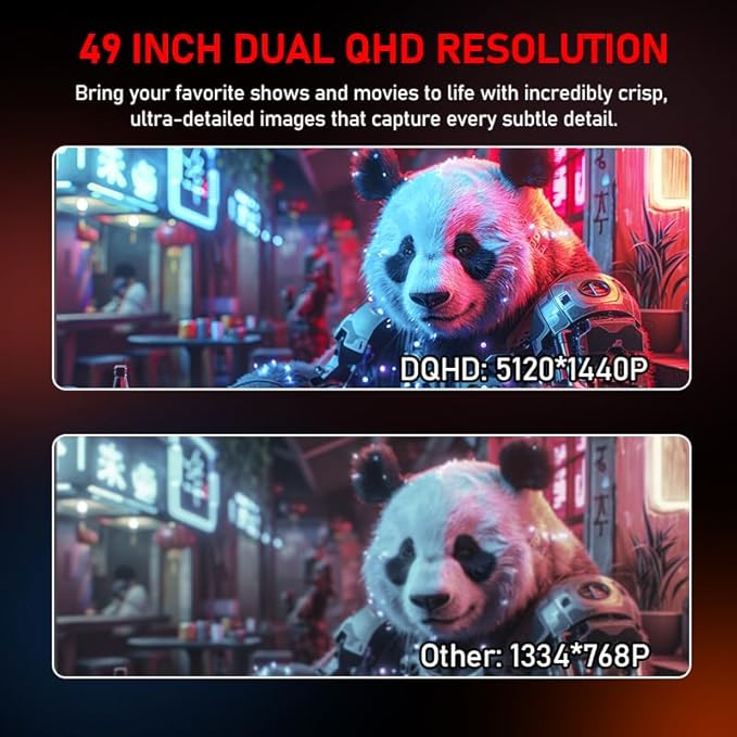 Gawfolk 49 Inch Ultra-Wide Curved Gaming Monitor, 120Hz Ultrawide PC Screen 5120x1440, FreeSync, Height Adjustable, HDMI 2.1/DP 1.4, Compatible Wall Mount