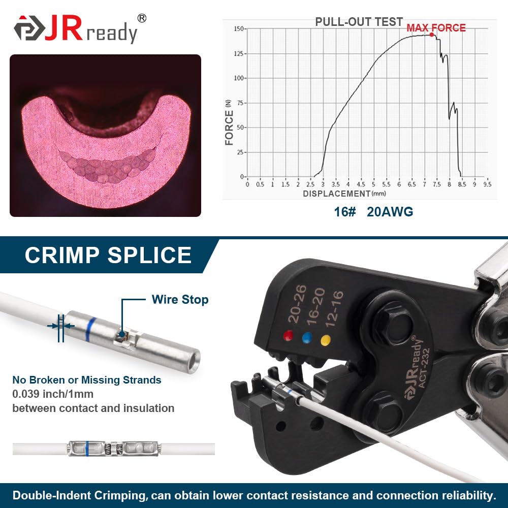 JRready ST6488-12-100 M81824/1 Series Waterproof Heat-Shrinkable Splice Kit 100Sets Butt Crimp Splices16-12AWG with PVDF Tubes Butt Splice Connectors with ACT-232 Crimp Tool G411 Go-No Go Gauge