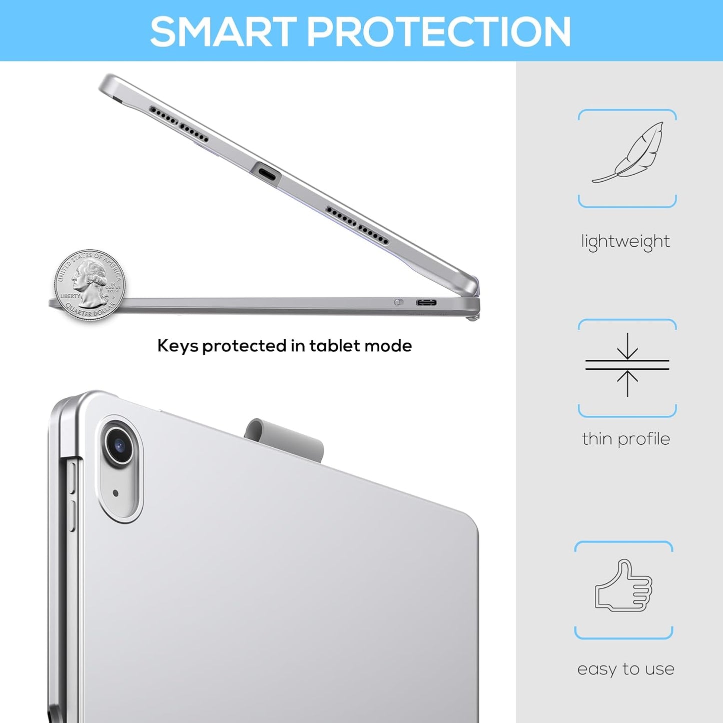 typecase Touch iPad 10th Generation Case with Keyboard (10.9", 2022) and iPad A16 (11th Gen, 2025) – 360° Rotatable, 11-Color Backlit, Multi-Touch Trackpad, Thin & Light (Silver)