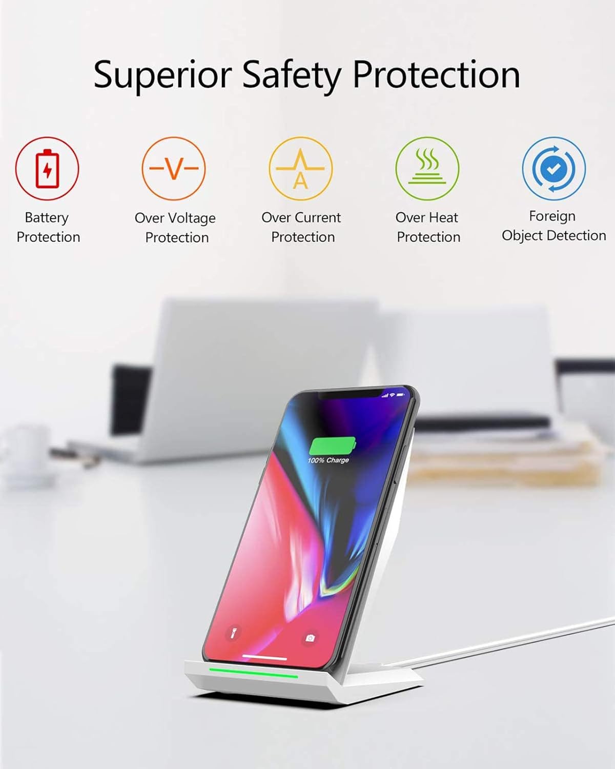 NANAMI Fast Wireless Charger, Qi Certified Charging Stand[with QC3.0 Adapter] 7.5W Compatible iPhone 16/16 Plus/16 Pro/16 Pro Max/15/14/13/12,10W for Samsung Galaxy S24/S23/S22/S21/S20/S10/S9/Note 20