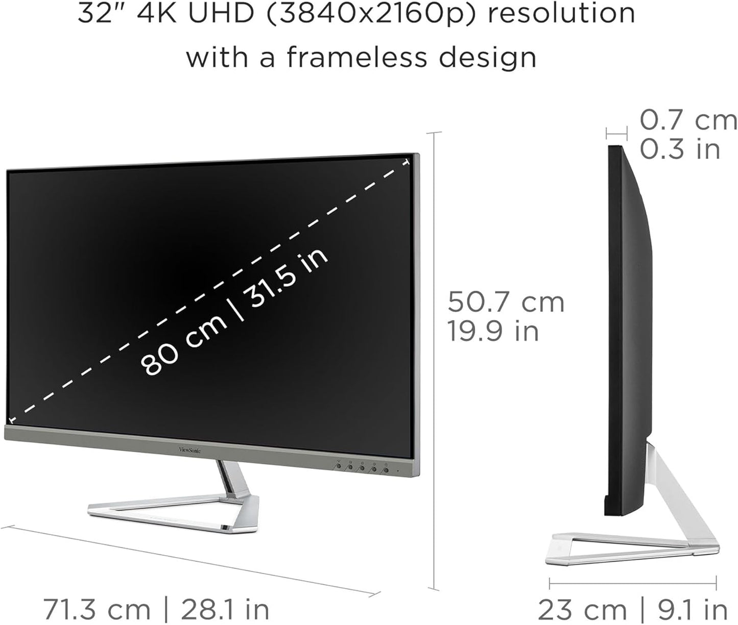 ViewSonic VX3276-4K-MHD 32 Inch 4K UHD Monitor with Ultra-Thin Bezels, HDR10 HDMI and DisplayPort for Home and Office