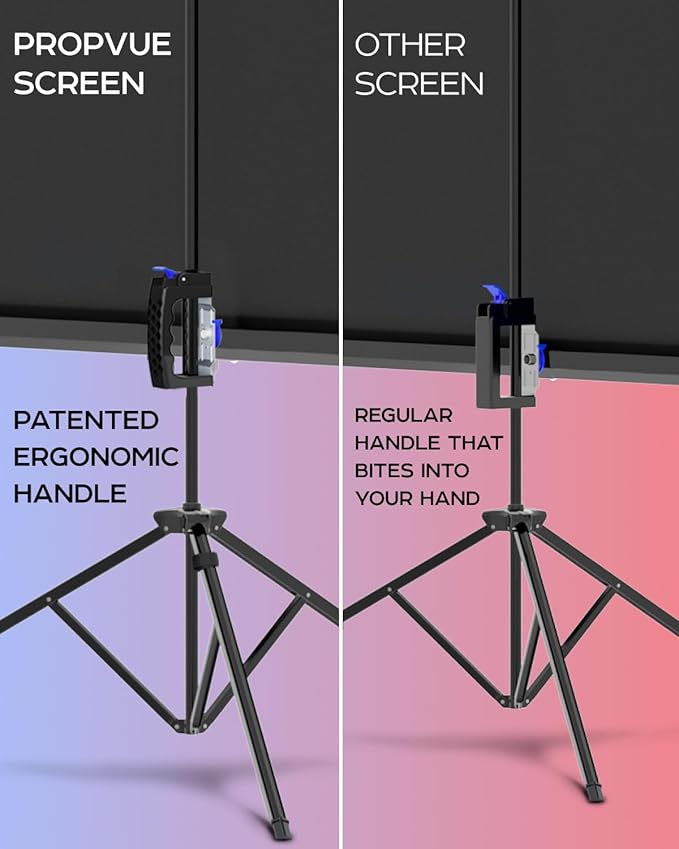 PropVue Projector Screen with Stand 84" - Indoor & Outdoor Projection Screen for Movie or Office Presentation - 16:9 HD Premium Wrinkle-Free Tripod Screen for Projector with Carry Bag & Tight Strap