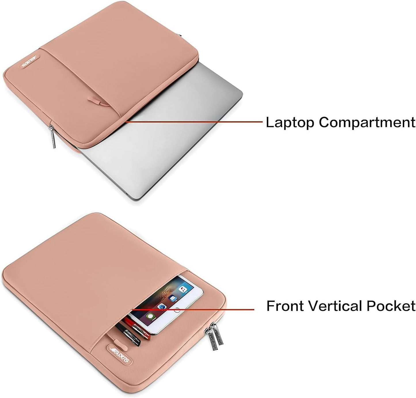 MOSISO Laptop Case 15 inch, 15 inch Laptop Sleeve Compatible with MacBook Air 15 M4 A3241 M3 A3114 M2 A2941 2025 2024 2023,Dell XPS 15,Polyester Vertical Computer Sleeve Bag with Pocket, Salmon Pink
