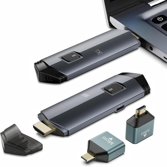 2025 Upgraded Wireless HDMI Transmitter and Receiver 4K, Portable Wireless HDMI Extender Kit 100FT, 2.4G/5G Plug & Play, Streaming from Laptop/PC/TV Box/Camera to Monitor/Projector/HDTV (Black)