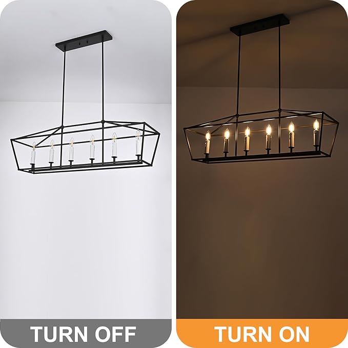 6-Light Black Island Lighting, Industrial Pendant Light Fixtures Candle-Style for Kitchen Dining Room Living Room, E12 Bulb Base