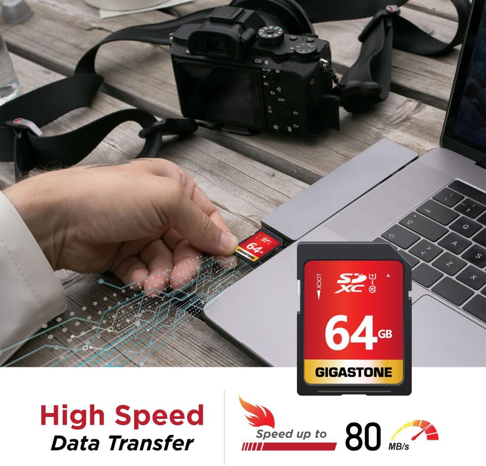 GIGASTONE 64GB SD Card 10-Pack UHS-I U1 Class 10 SDXC Memory Card High Speed Full HD Video Canon Olympus Digital Camera with 10 Mini Cases