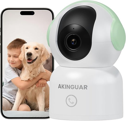2K 3MP Indoor Security Camera, 5GHz/2.4GHz WiFi Camera, Security Camera for Home, 360°Pan Security Cameras with Motion Detection & One-Touch Call, Night Vision, Compatible with Alexa, Green