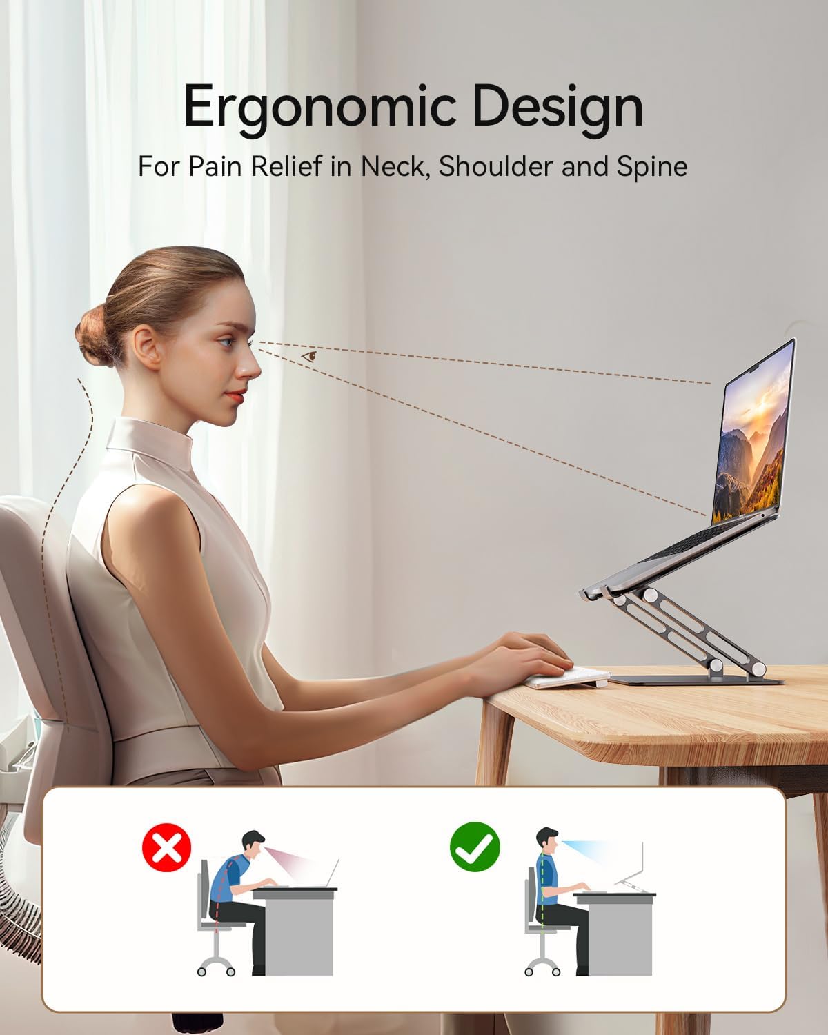 Foldable Aluminum Laptop Stand for 10-17.3" Laptops, Height Adjustable Portable Ergonomic Computer Holder, Space Saving Desk with Heat Dissipation. Compatible with MacBook/Dell/HP etc, Black