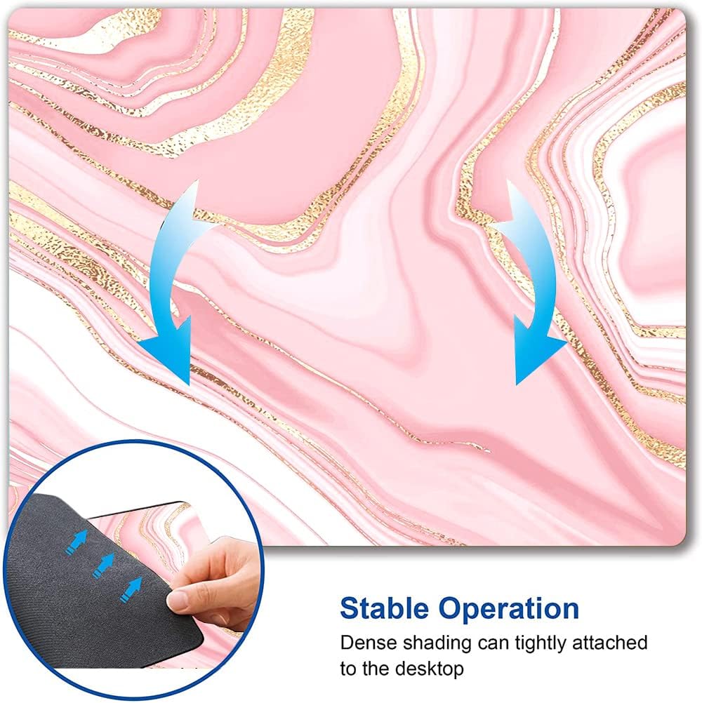 Hokafenle Mouse Pad Marble, Pink Gold Marble Mouse Pad for Women, Square Cute Mouse Mat Waterproof Mousepad Non-Slip Rubber Base Mouse Pads for Wireless Mouse Office Laptop
