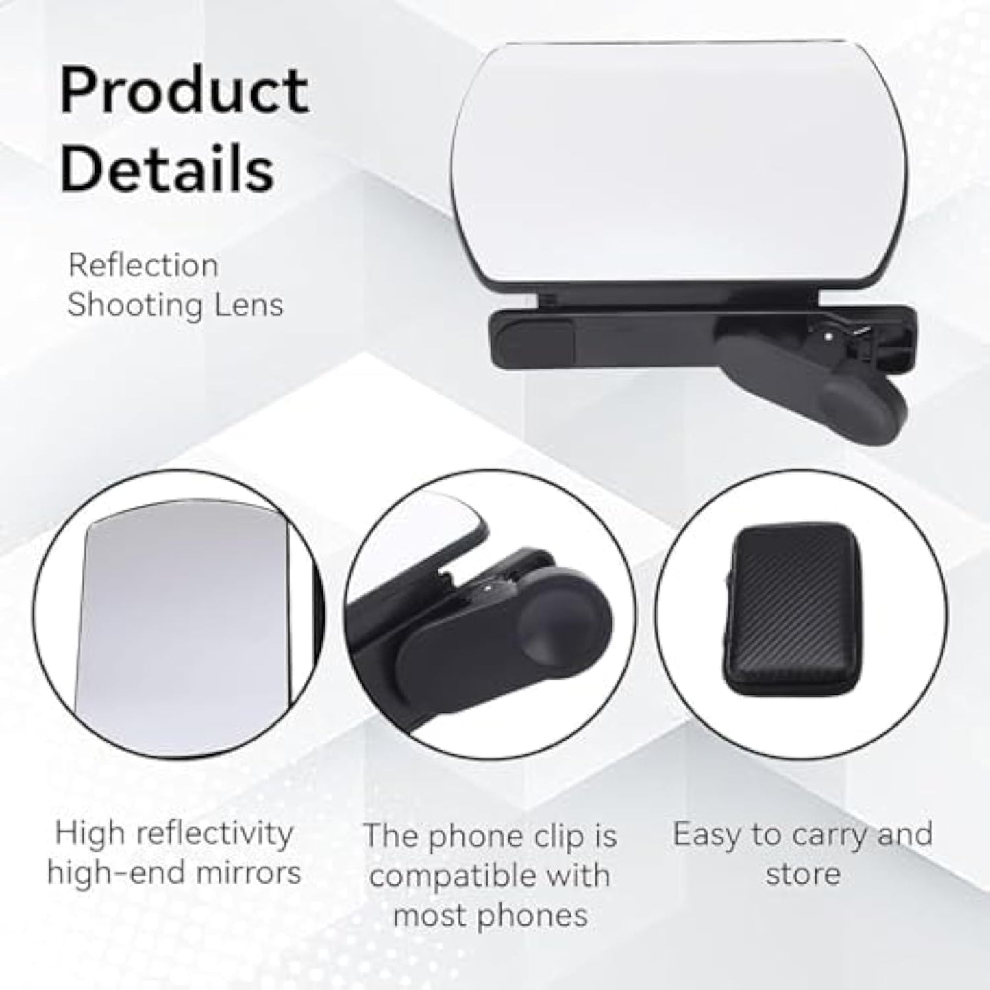 Mirror Effect Lens - Capture Stunning Reflections Instantly, Smartphone Camera Mirror Reflection Clip Kit, Mirror for Phone to Use Back Camera, for Travel Photography (White)
