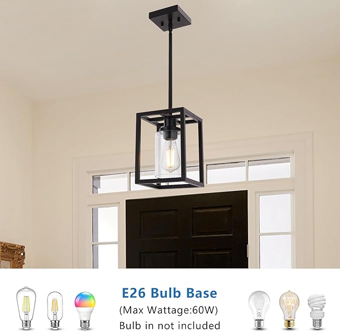 MELUCEE 3-Light Hanging Kitchen Lights Over Island with Clear Glass Shade, 3 Pack Black Small Chandelier Farmhouse Pendant Light for Kitchen Island Dining Room Hallway