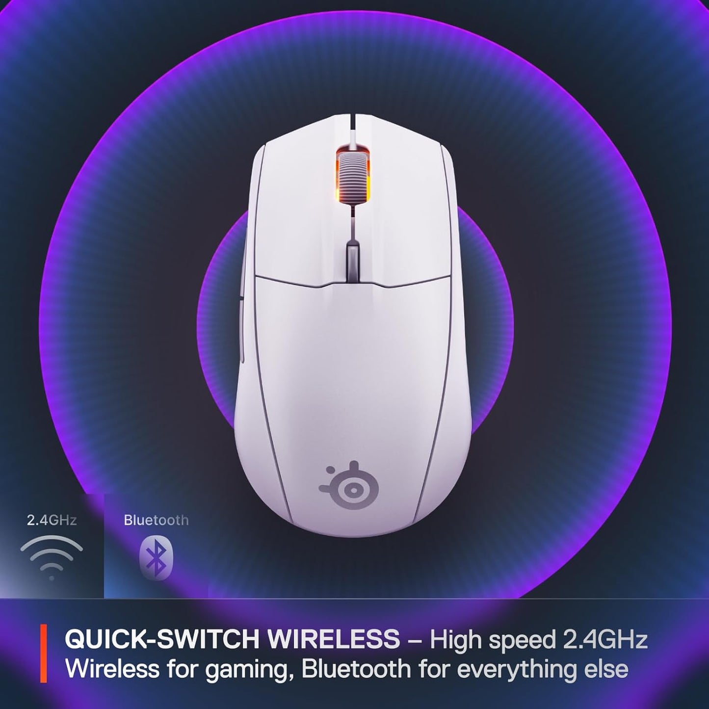 SteelSeries Rival 3 Wireless Gen 2 Gaming Mouse — 2.4GHz and Bluetooth — 18000 DPI TrueMove Air Optical Sensor — 60 Million Click Durability — Light-Weight — 100% PTFE Feet — White