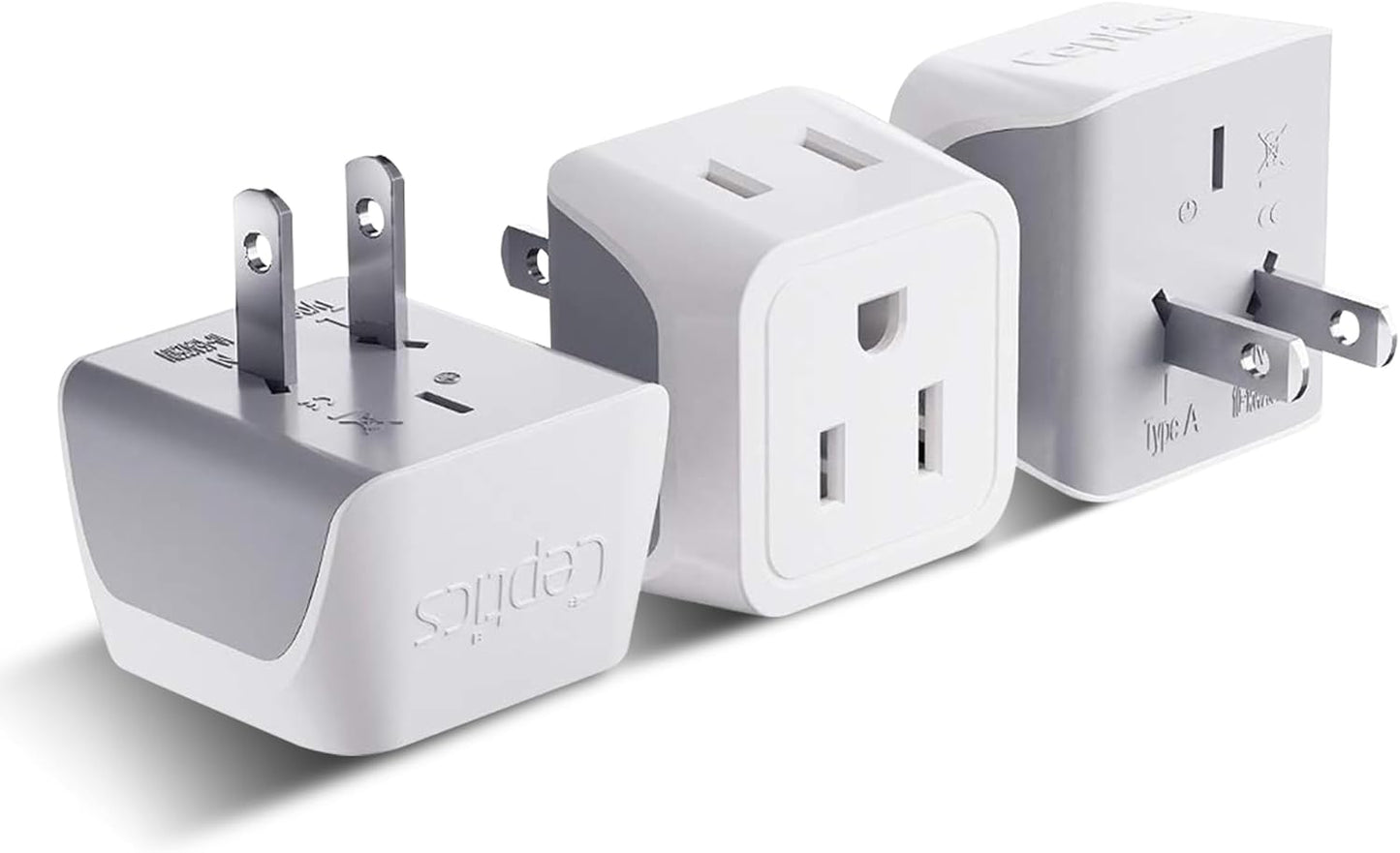 Japan, Philippines Travel Adapter Plug by Ceptics - USA 3 Pin Polarized to 2 Prong Unpolarized - Type A (3 Pack) - Dual Inputs - Ultra Compact - Perfect for Cell Phones, Tablet, Camera Chargers (CT-6)