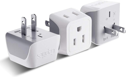 Japan, Philippines Travel Adapter Plug by Ceptics - USA 3 Pin Polarized to 2 Prong Unpolarized - Type A (3 Pack) - Dual Inputs - Ultra Compact - Perfect for Cell Phones, Tablet, Camera Chargers (CT-6)