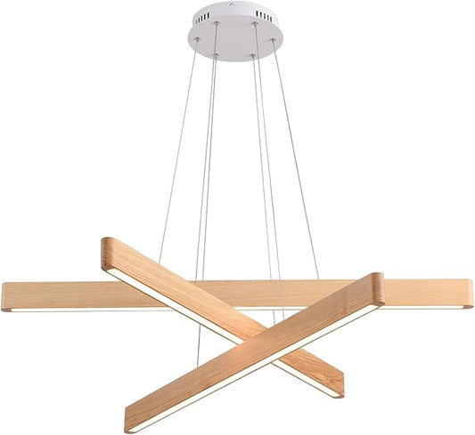 3-Light Solid Wood Natural Linear Pendant Light Modern LED Pendant Light Dimmable Chandelier for Dining Room Table Kitchen Island Living Room Ceiling - 45W Warm Light Adjustable Hanging Fixture