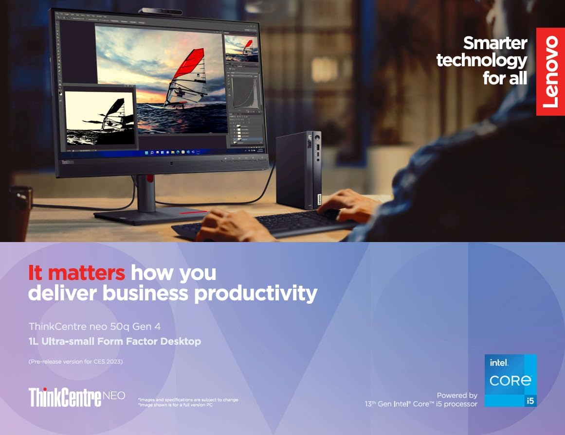 Lenovo ThinkCentre 50q Gen 4 Business Mini Desktop, 13th Gen Intel Core i5-13420H, 64GB RAM, 2TB PCIe SSD, Display Port, RJ-45, HDMI, Wi-Fi 6, Windows 11 Pro, Black