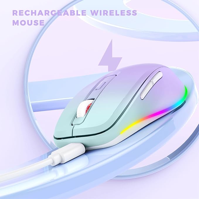 PEIOUS Wireless Mouse Jiggler - LED Wireless Mice with Build-in Mouse Mover, Rechargeable Moving Mouse for Laptop with Undetectable Random Movement Keeps Computers Awake - Purple to Green