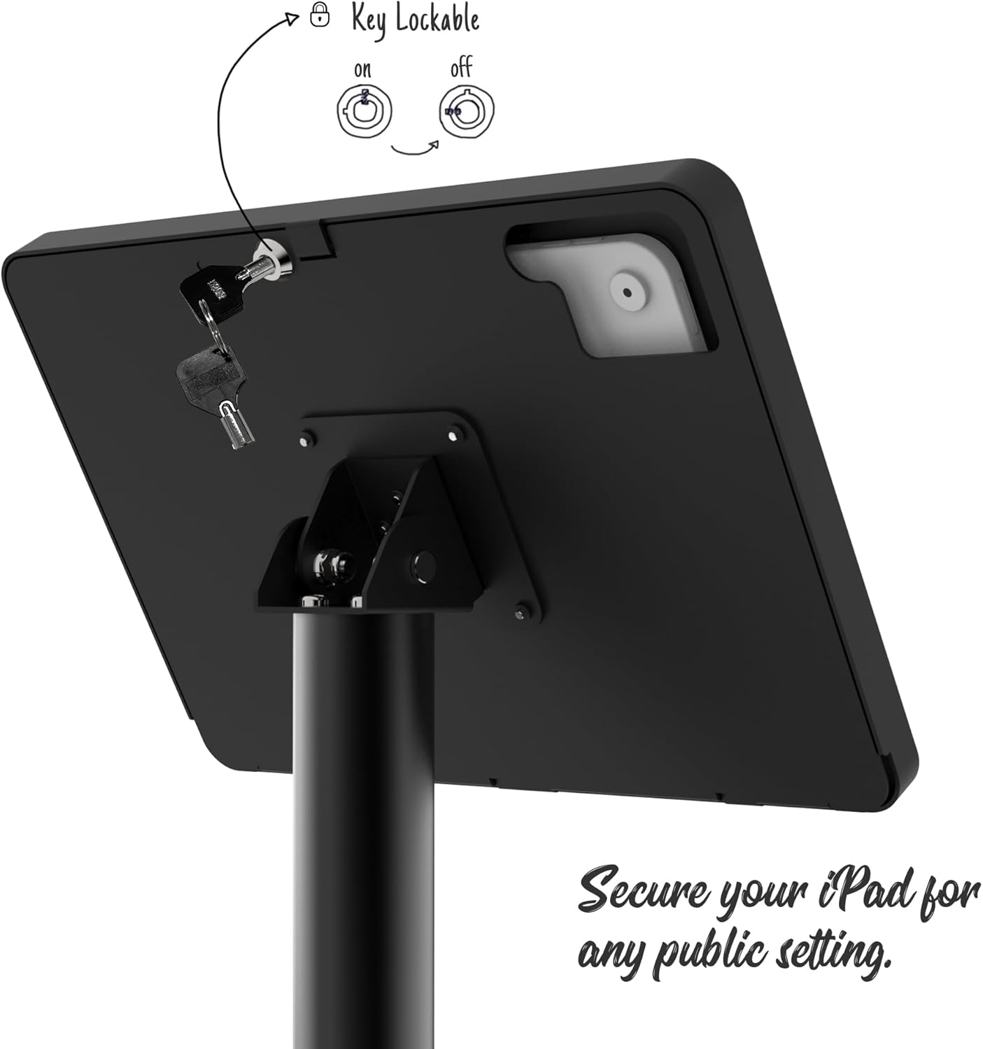 Tablet Kiosk Floor Stand, Anti-Theft, Rotate Lockable Metal Tablet Enclosure+Aluminum Pole+Metal Base, Compatible with 10.9" iPad 10th, Pro 11" 1 2 3 4, Air 4 5, Air 11", iPad 11"(A16)