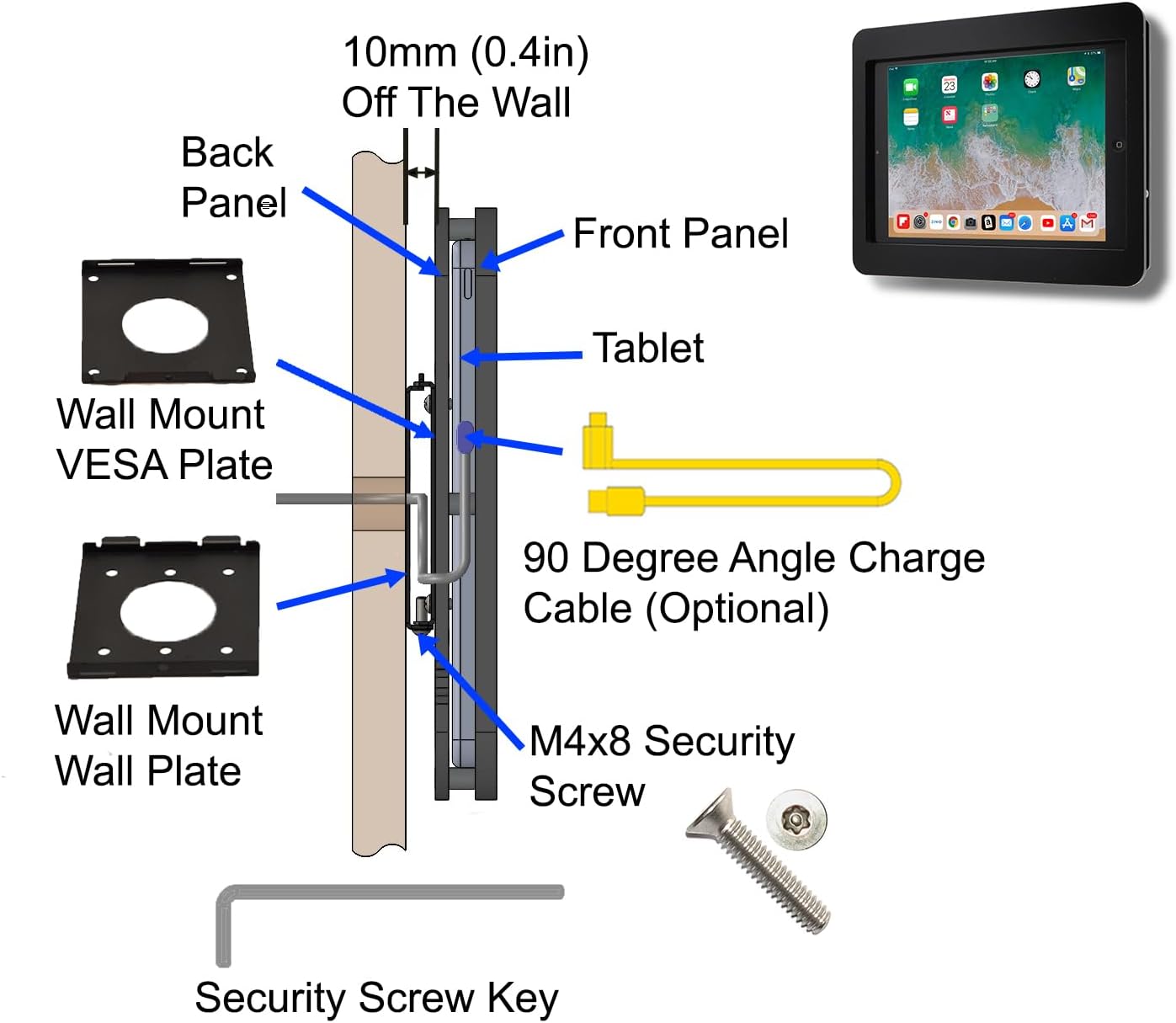 TABcare Anti-Theft Acrylic VESA Enclosure for Apple iPad mini 6 7 8.3" with Free Wall Mount Kit & 90-Degree Angle USB C Charge Cable (iPad mini 6/7 8.3", White)