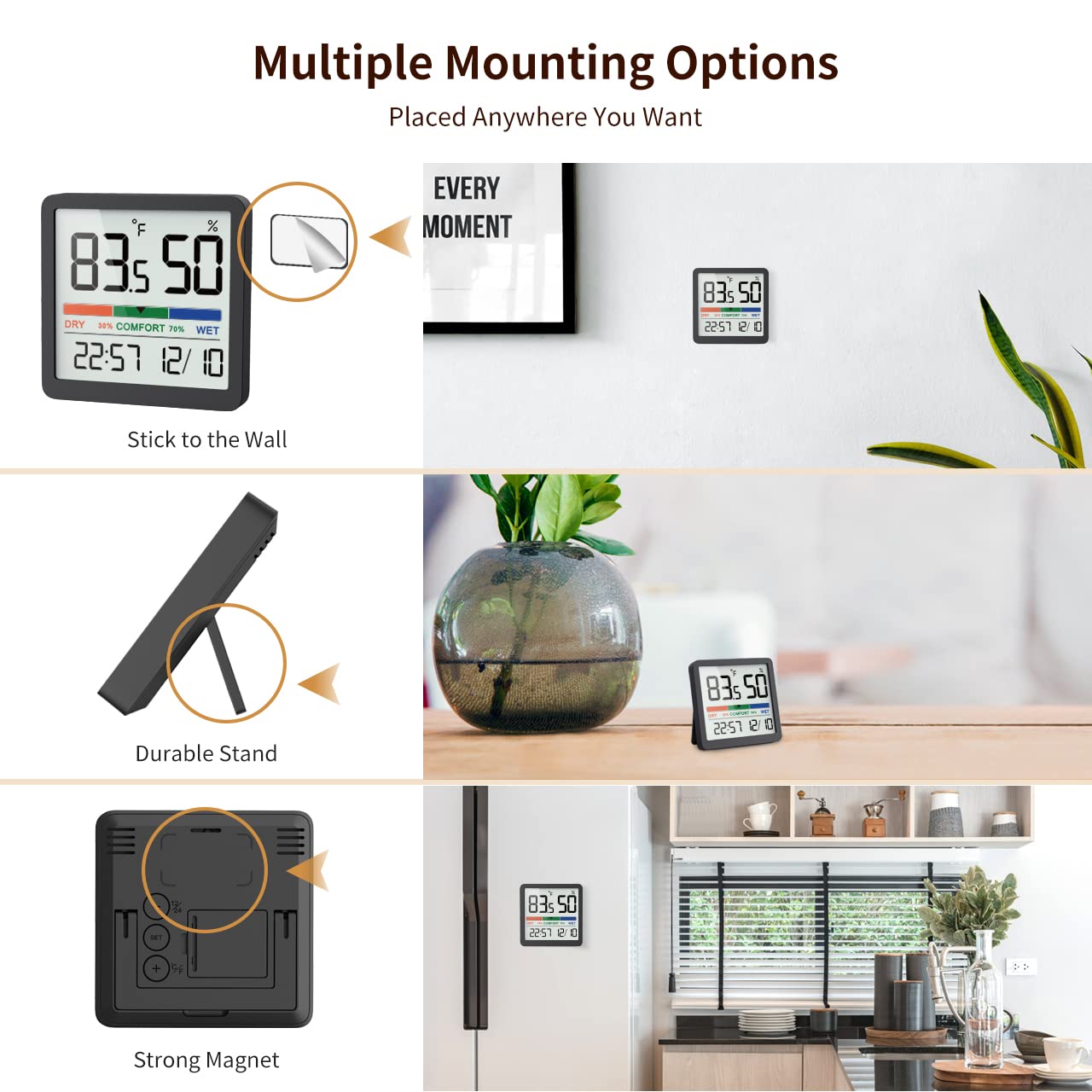VOCOO Humidity Gauge Indoor Thermometer - Digital Indoor Humidity Sensor Room Thermometer with Temperature Humidity Monitor, Accurate Hygrometer Temp Meter for Home Greenhouse Wine Cellar (2 Pack)