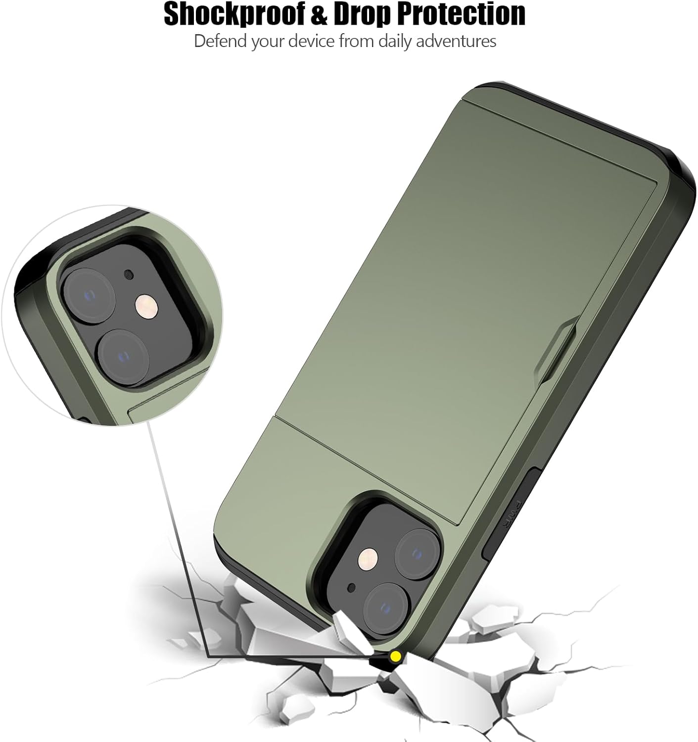 Nvollnoe for iPhone 12 Mini Case with Card Holder Heavy Duty Protective Dual Layer Shockproof Hidden Card Slot Slim Wallet Case for iPhone 12 Mini for Men&Women(Green)