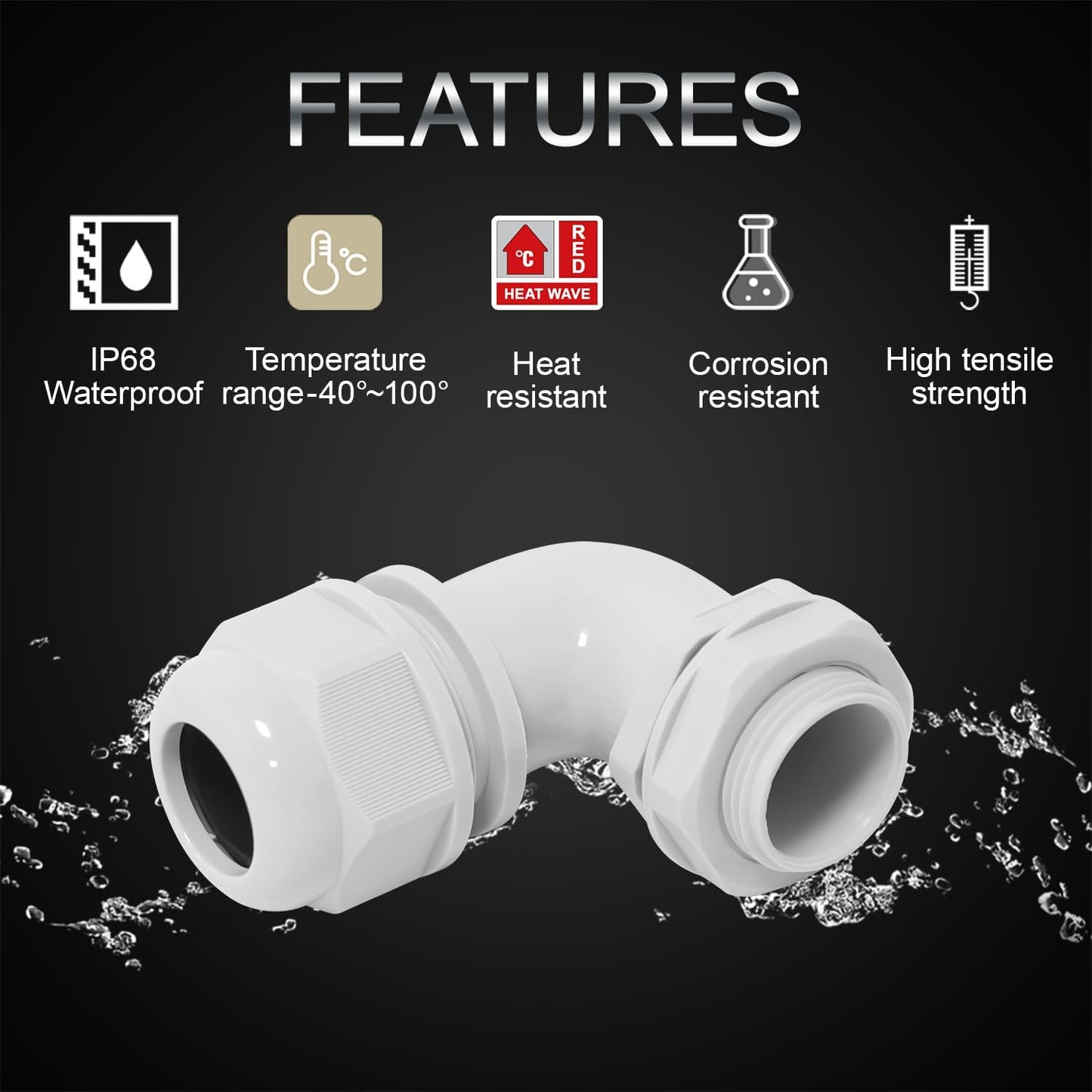 LeMotech M40 Cable Gland, 90 Degree Adjustable 26-33mm Cable Range Strain Relief, Cord Connectors Nylon Joints with Gaskets, 2 Pcs, Grey