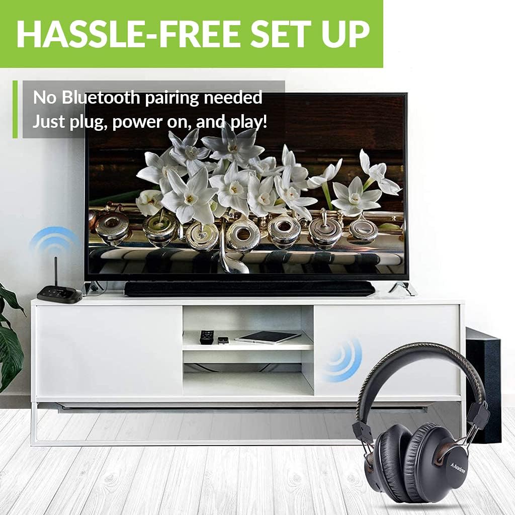 Avantree HT5009 - Wireless Headphones for TV Watching with Clear Dialogue Mode, Enhanced Volume & Comfortable Fit for Seniors, 40hrs Bluetooth Headset, 164ft, Pass-Through Support, No Audio Delay