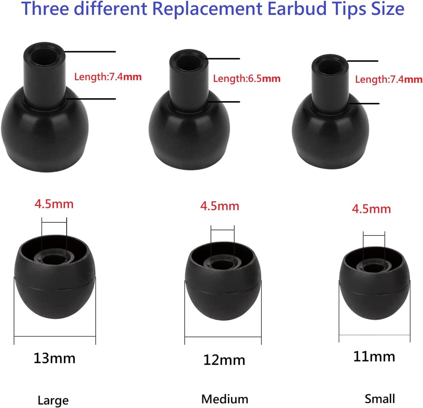 Silicone Earbud Replacement Tips Earbud Tips Ear Bud Covers for Fit Most in-Ear Earbuds(Inner Hole 3.8mm -5.5mm) Headphone Rubber Tips Eartips 18 Pairs S M L