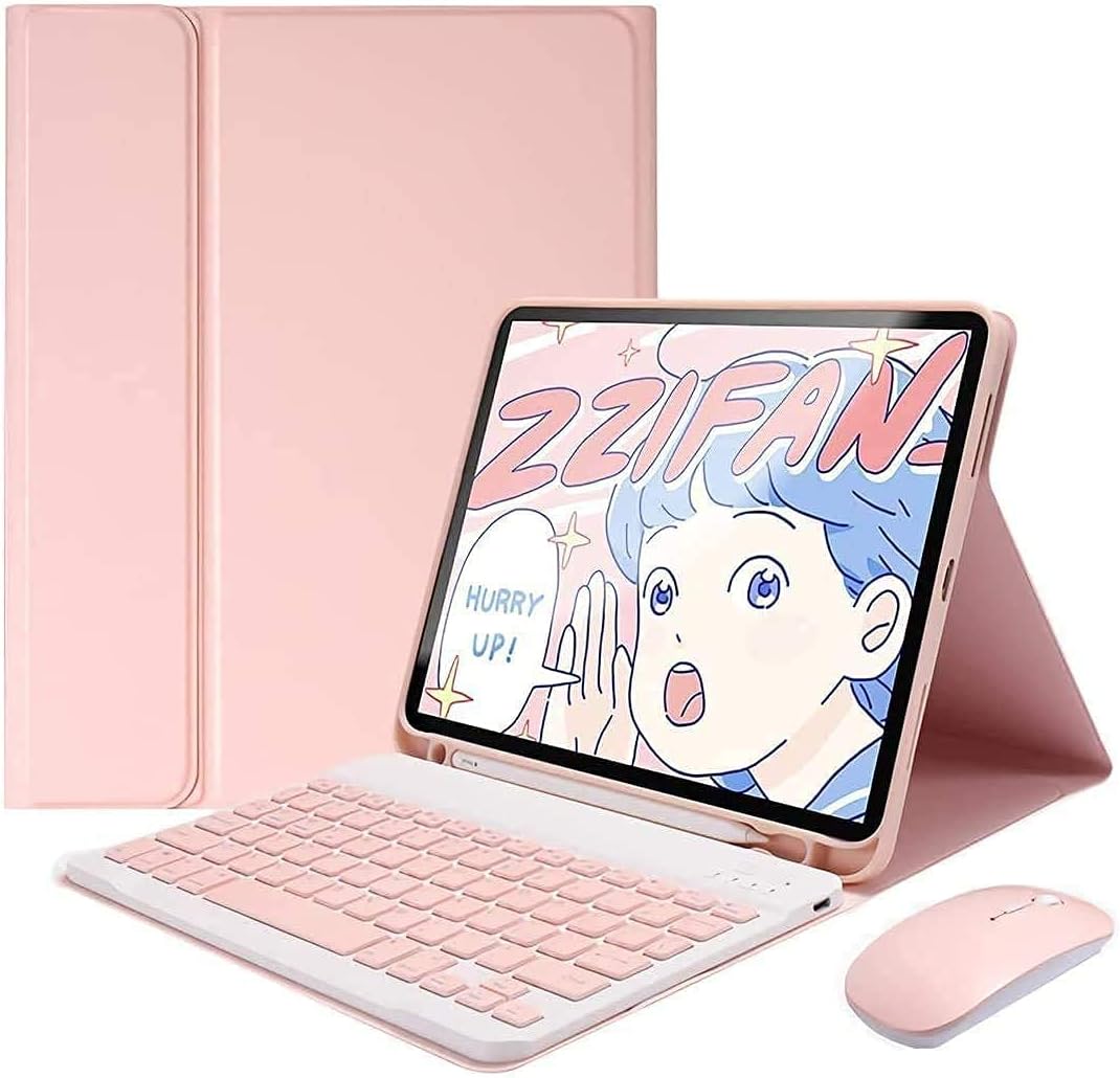 AnMengXinLing Keyboard Case for iPad 11th(A16)/iPad 10th Generation 2022 with Mouse Detachable Wireless Bluetooth Keyboard Pencil Holder Slim Leather Cover for iPad11/iPad10, Pink