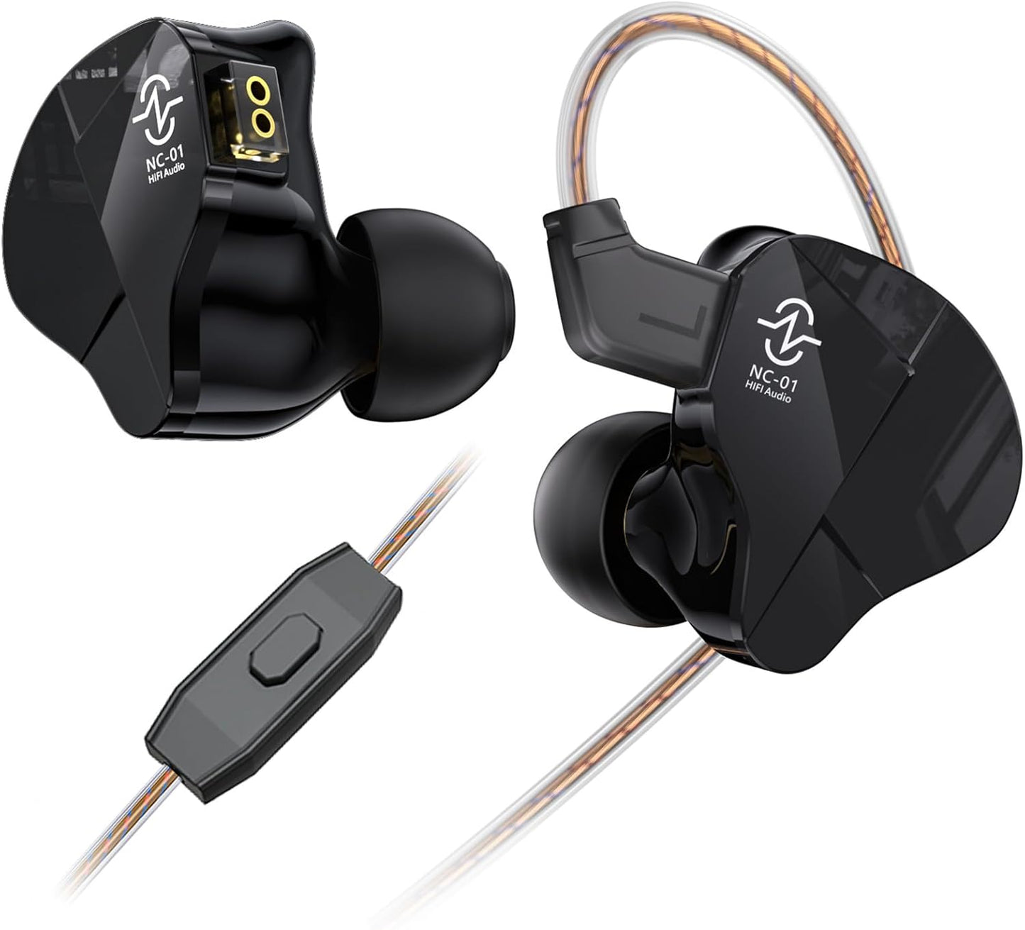 CCZ NC01 Gospel Gaming Earbuds, Stereo Sound in Ear Monitor Headphones Wired, Customized Dual Magnetic DD IEMS Earphone with Detachable Tangle-Free Cable PC Cavity for Computer (with mic, Dark Black)