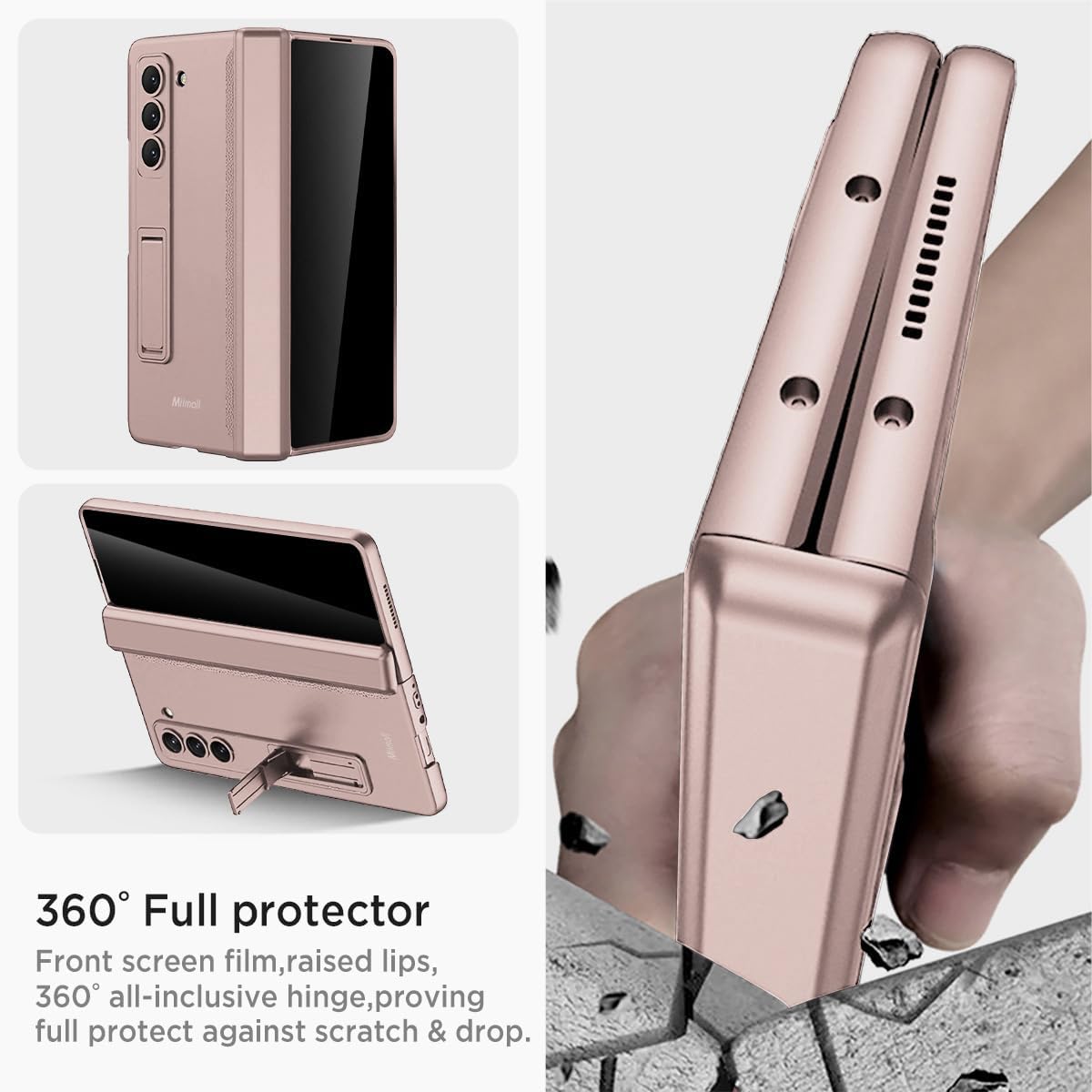 Miimall for Samsung Galaxy Z Fold 6 Case with Privacy Screen Protector, [Anti Spy] Built-in Adjustable Kickstand & Magnetic Hinge Protection Full-Body Protective Case for Galaxy Z Fold 6 5G Pink