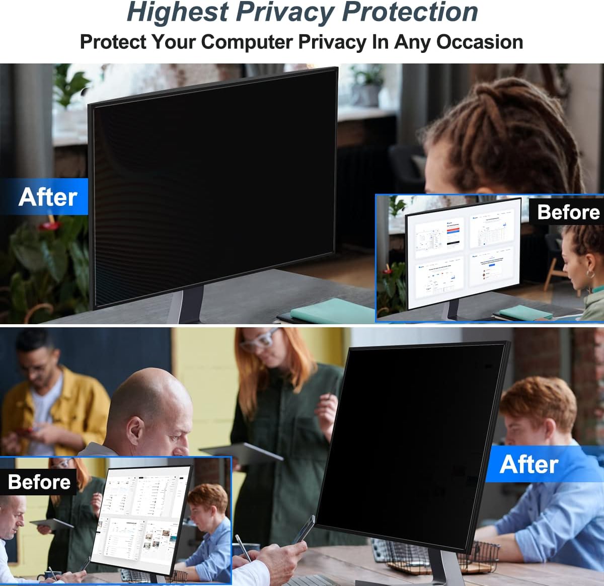 [2-Pack] 22 Inch Privacy Screen for Monitor Computer Screen Privacy Filter for 16:10 Widescreen Monitor Desktop PC Monitor Privacy Film Monitor Privacy Shield and Anti-Glare Protector